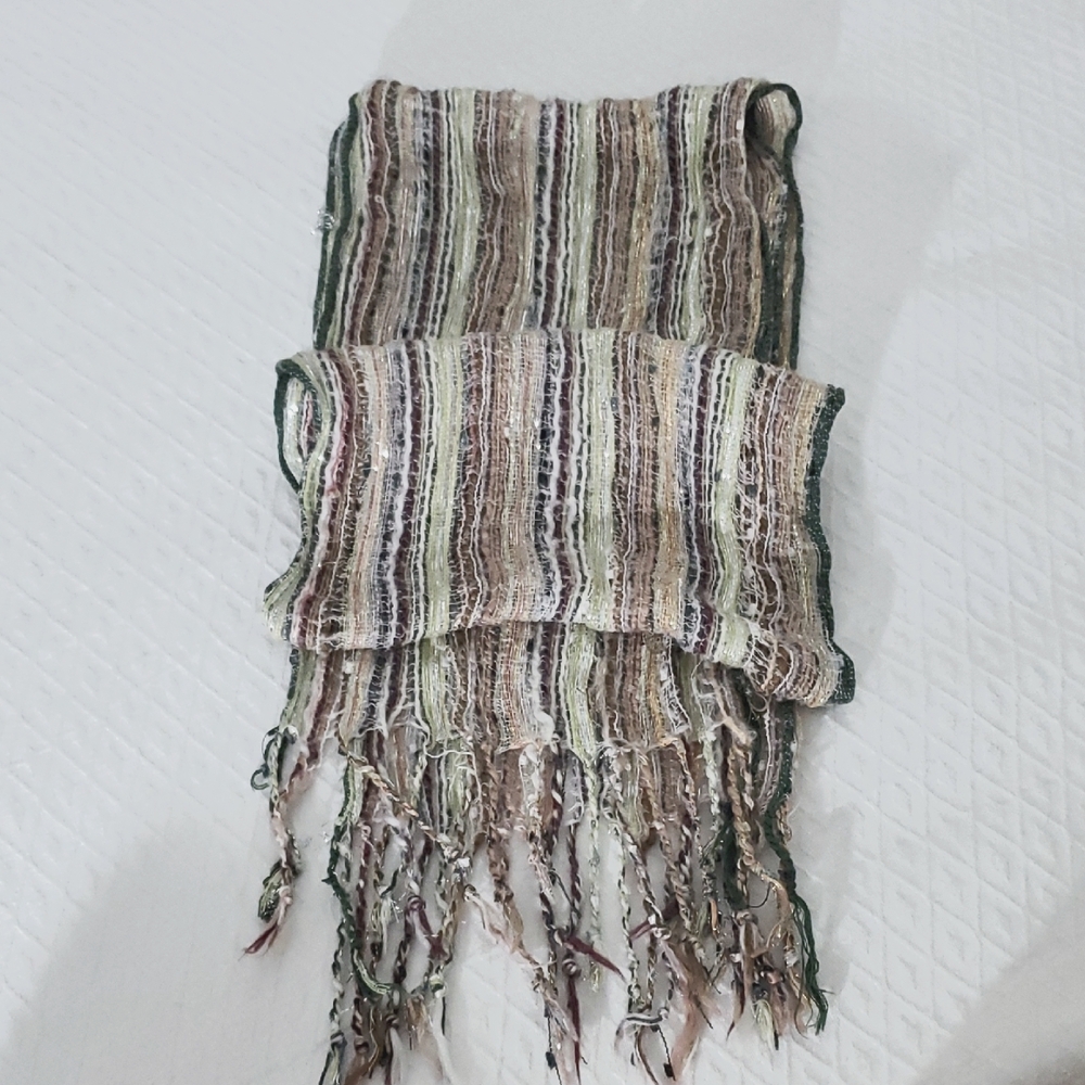 Vintage Y2K Boho Hipster Nomad Multi Coloured Long Knit Shawl With Tassels